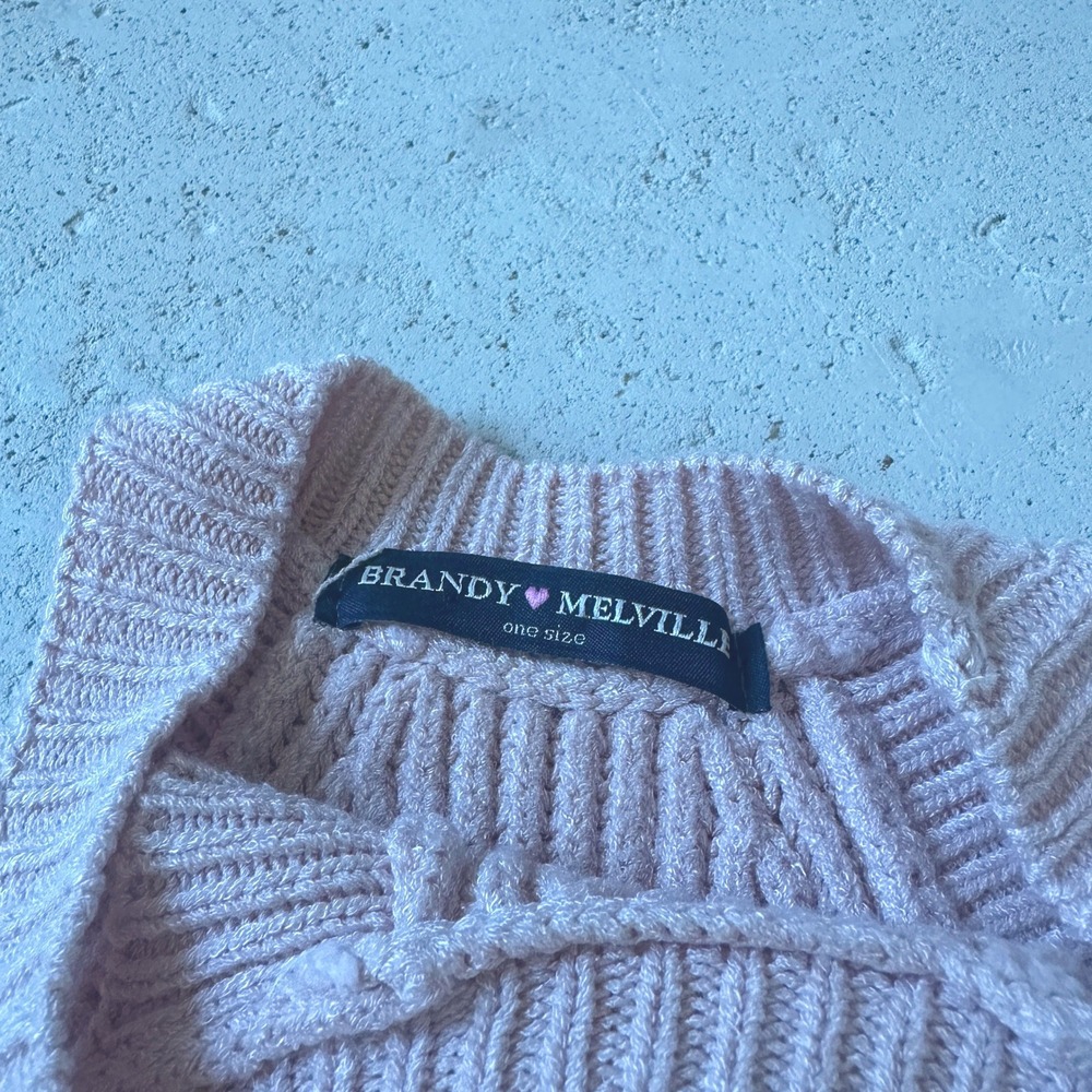 Brandy Melville Pink Knit High Neck Ribbed Sleeveless Sweater Tank Crop‎ Top OS - Picture 6 of 8